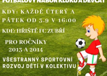 FC Zubří pořádá fotbalový nábor kluků a děvčat