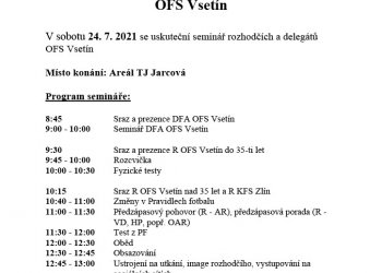 Letní seminář rozhodčích a delegátů OFS Vsetín 24. července v Jarcové