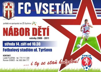 FC Vsetín pořádá ve středu 14. září nábor dětí