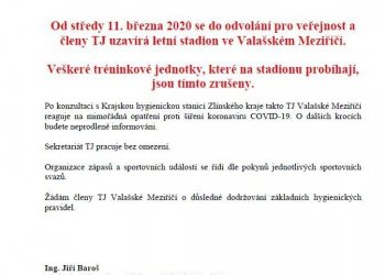 Foto č. 1 - TJ Valmez uzavírá areál. Přípravná utkání bez diváků!