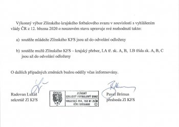 Foto č. 1 - Upravené rozhodnutí VV KFS Zlín