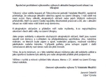 Foto č. 1 - Společné prohlášení výkonného výboru TJ Valašské Meziříčí k aktuální bezpečnostní situaci na Ukrajině