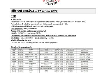 Foto č. 1 - OFS Vsetín - úřední zpráva 22. srpna a informace k rozdělení turnajů mladší přípravky