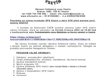 Foto č. 1 - OFS Vsetín - ÚZ 2. ledna 2023 a Pozvánka na Valnou hromadu