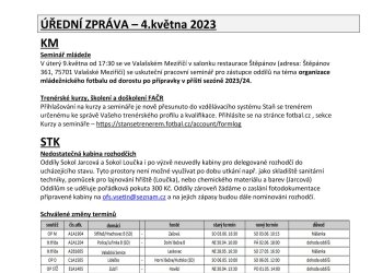 Foto č. 1 - OFS Vsetín - Seminář mládeže, ÚZ 4. května a informace k finále okresního poháru starších žáků 16. května v Jarcové